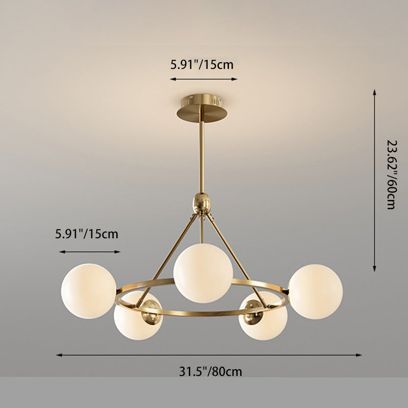 Contemporary Scandinavian Glass &amp; Iron Globe Round 5/6/8-Light Chandelier For Bedroom &amp; Living Room