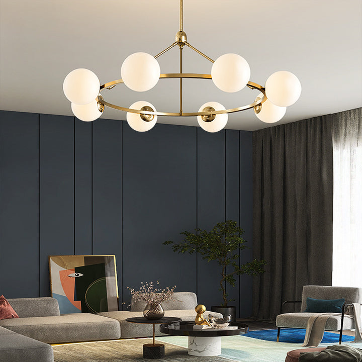 Lustre contemporain en verre et fer scandinave rond à 5/6/8 lumières pour chambre et salon 