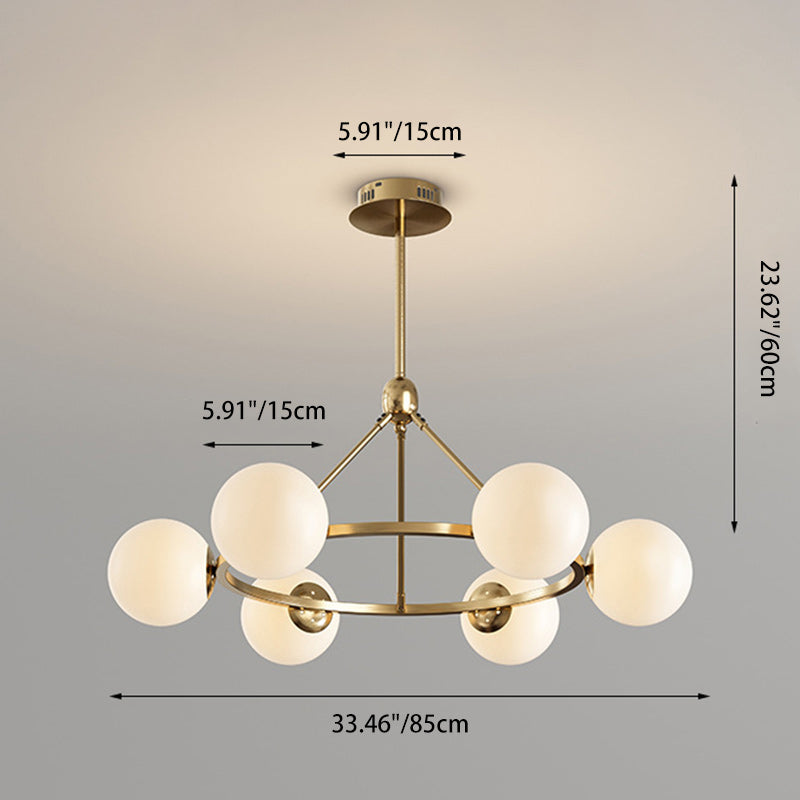 Contemporary Scandinavian Glass &amp; Iron Globe Round 5/6/8-Light Chandelier For Bedroom &amp; Living Room