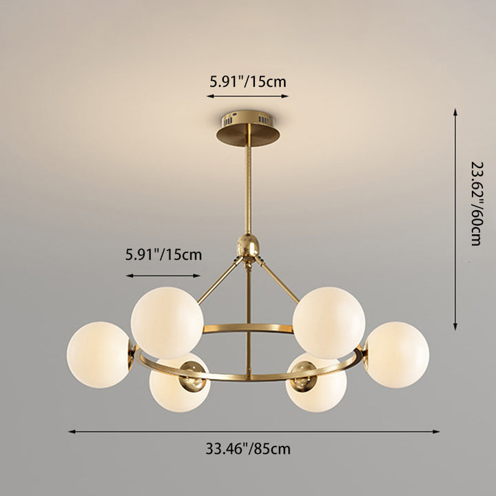 Contemporary Scandinavian Glass &amp; Iron Globe Round 5/6/8-Light Chandelier For Bedroom &amp; Living Room