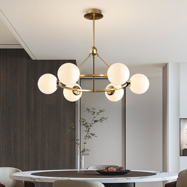 Lustre contemporain en verre et fer scandinave rond à 5/6/8 lumières pour chambre et salon 