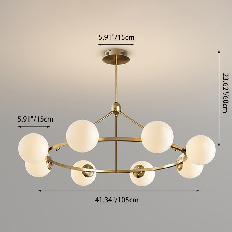 Contemporary Scandinavian Glass &amp; Iron Globe Round 5/6/8-Light Chandelier For Bedroom &amp; Living Room