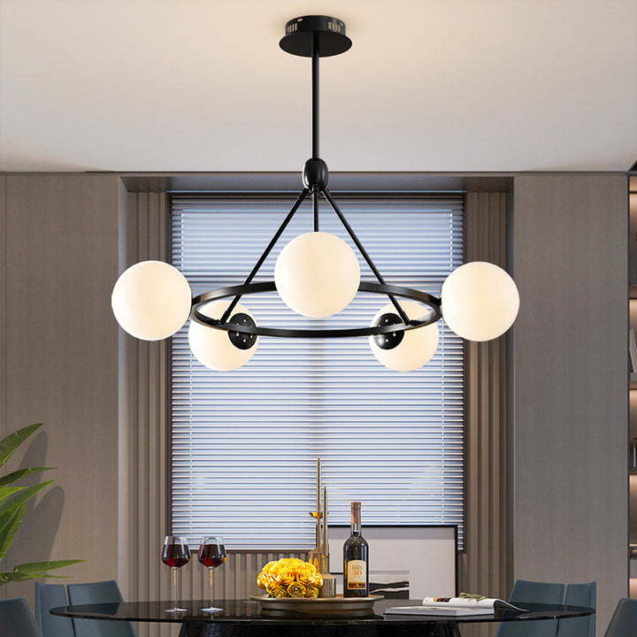 Contemporary Scandinavian Glass &amp; Iron Globe Round 5/6/8-Light Chandelier For Bedroom &amp; Living Room