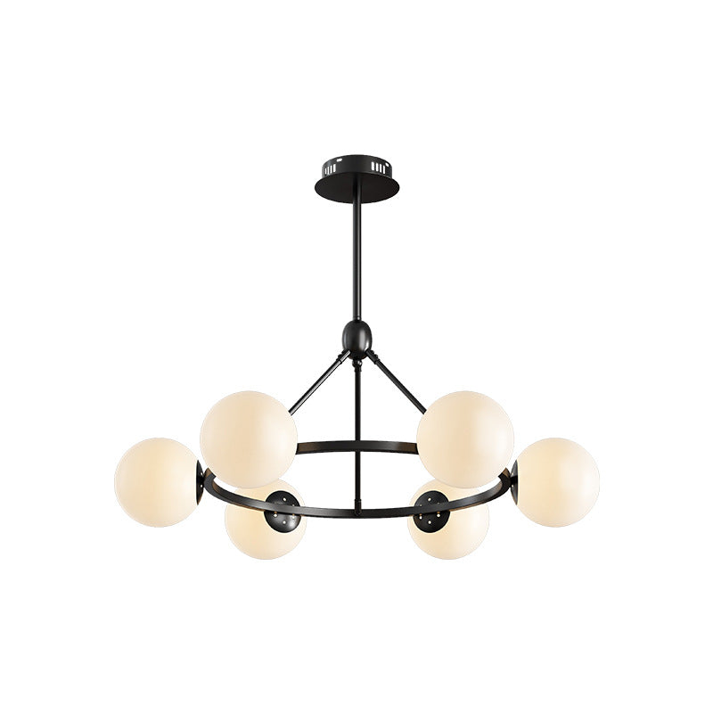 Contemporary Scandinavian Glass &amp; Iron Globe Round 5/6/8-Light Chandelier For Bedroom &amp; Living Room
