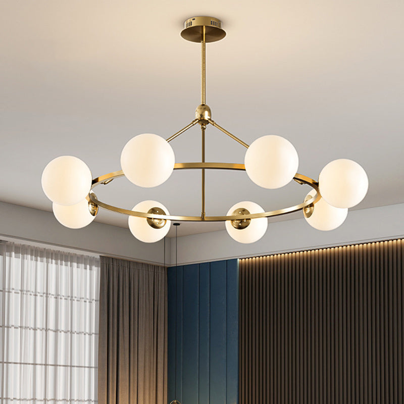 Contemporary Scandinavian Glass &amp; Iron Globe Round 5/6/8-Light Chandelier For Bedroom &amp; Living Room