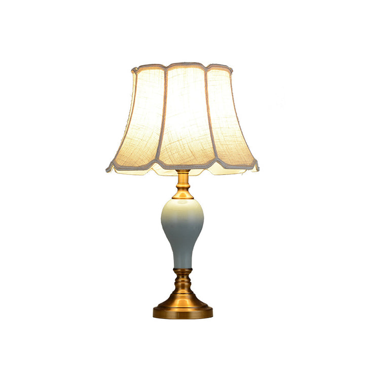 Lampe de table 1 lumière en laiton chinois traditionnel en céramique tissu en forme d&