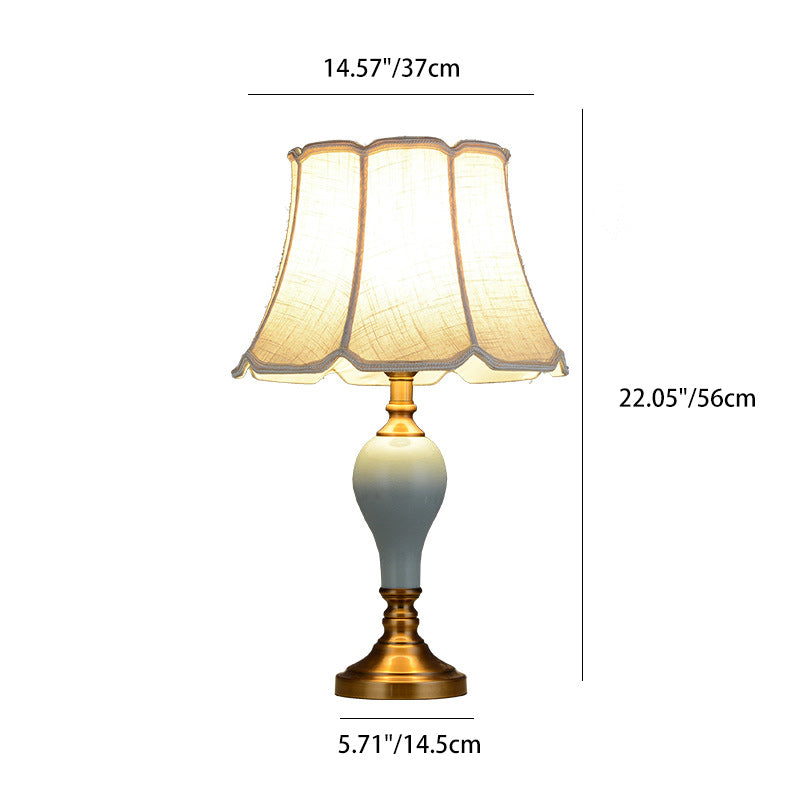 Lampe de table 1 lumière en laiton chinois traditionnel en céramique tissu en forme d&