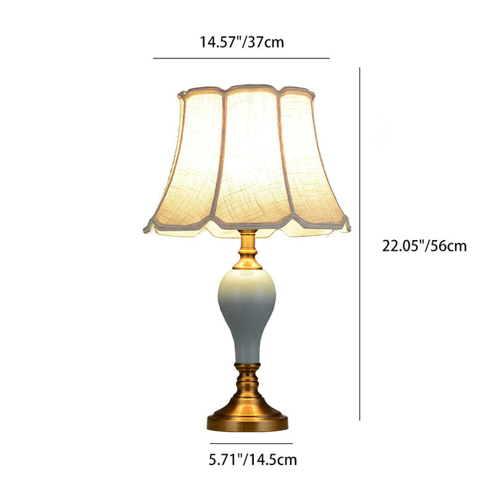 Lampe de table 1 lumière en laiton chinois traditionnel en céramique tissu en forme d&