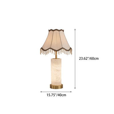 Traditional Chinese Alabaster Brass Fabric Umbrella-Shaped 1-Light Table Lamp For Bedroom