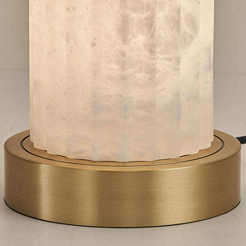 Traditional Chinese Alabaster Brass Fabric Umbrella-Shaped 1-Light Table Lamp For Bedroom