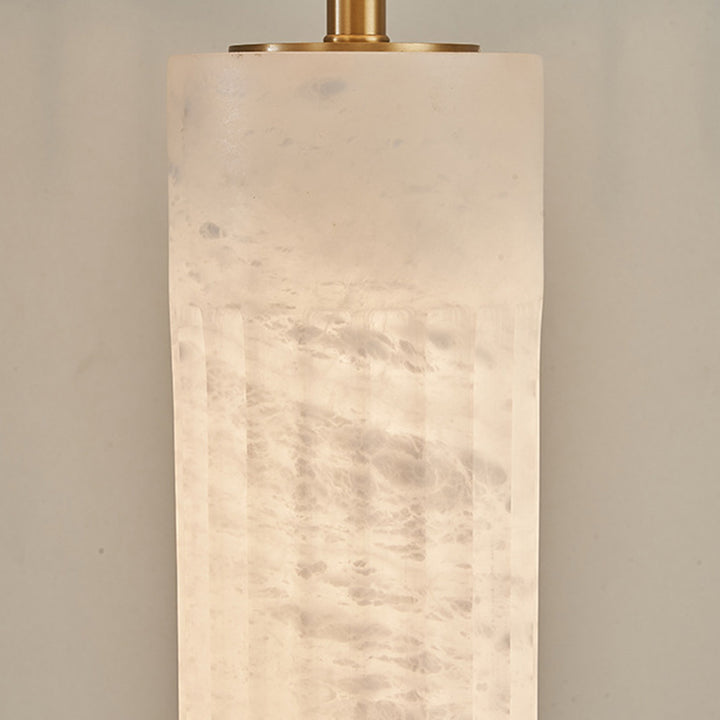 Traditional Chinese Alabaster Brass Fabric Umbrella-Shaped 1-Light Table Lamp For Bedroom