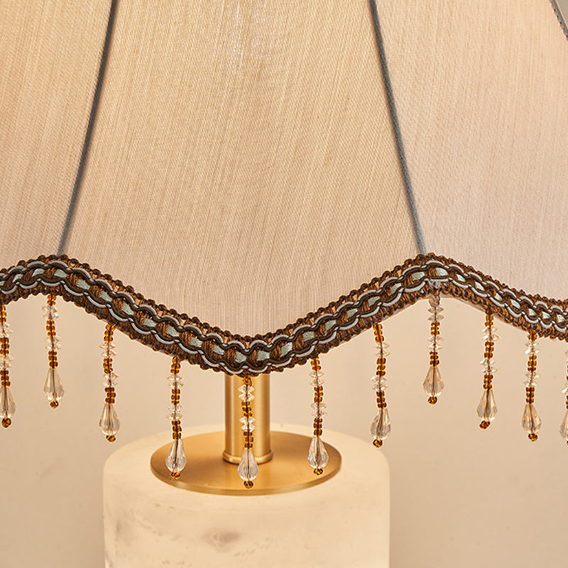 Traditional Chinese Alabaster Brass Fabric Umbrella-Shaped 1-Light Table Lamp For Bedroom