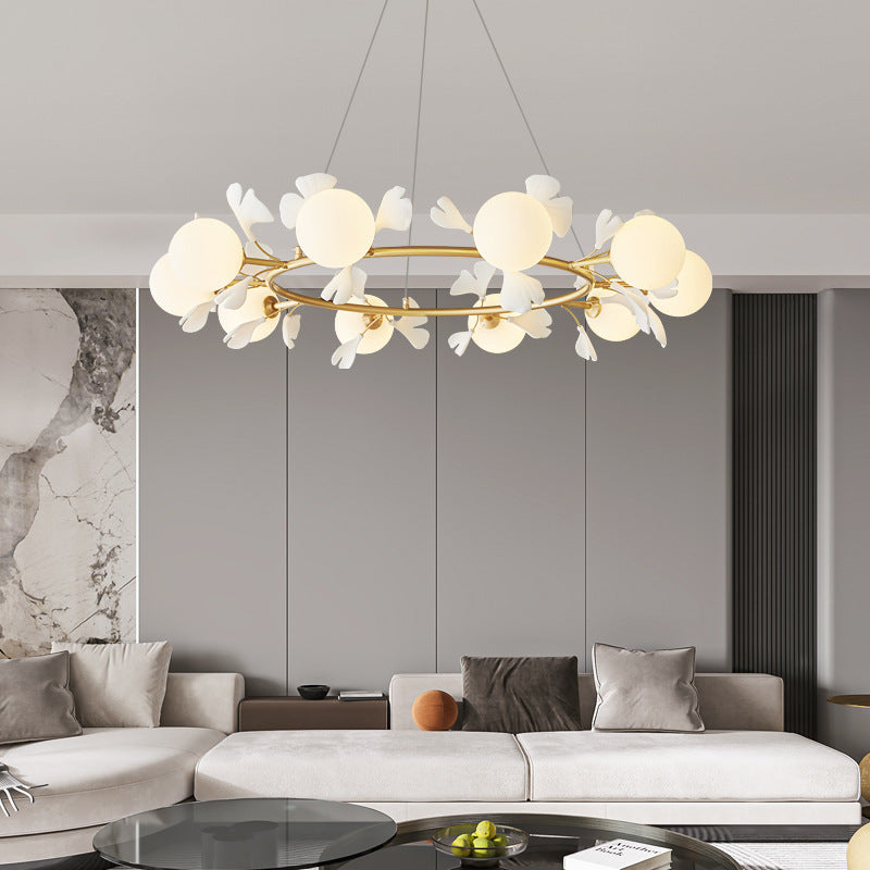 Zeitgenössischer Kreativer Glas-Kupferblatt-Globus 6/8/10 Lichter Kronleuchter für Wohnzimmer 