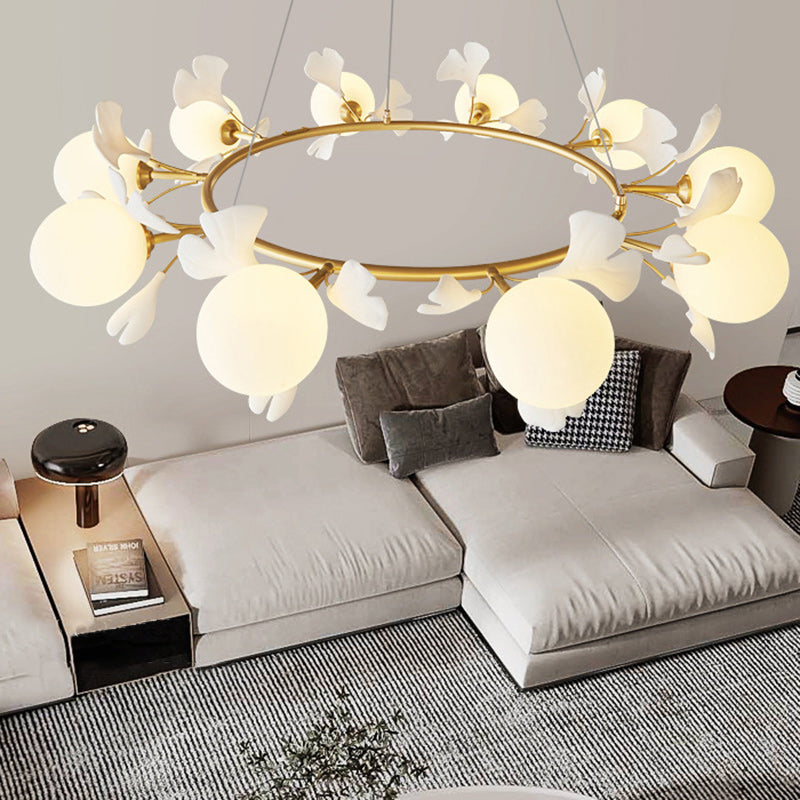 Zeitgenössischer Kreativer Glas-Kupferblatt-Globus 6/8/10 Lichter Kronleuchter für Wohnzimmer 