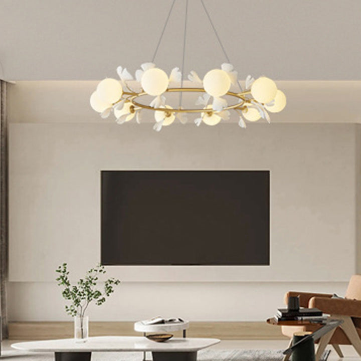 Zeitgenössischer Kreativer Glas-Kupferblatt-Globus 6/8/10 Lichter Kronleuchter für Wohnzimmer 