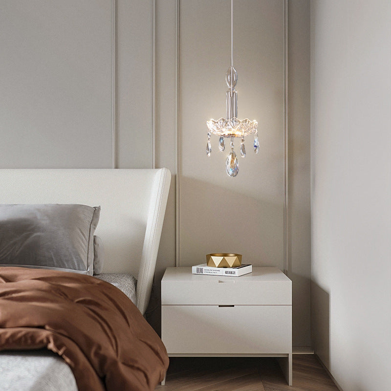 Traditionelle französische Kristallglas-Kerze Floral Tropfen LED Pendelleuchte für Schlafzimmer 