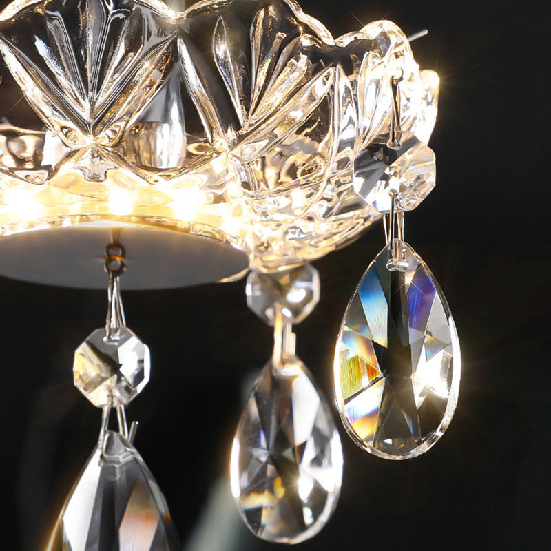 Traditionelle französische Kristallglas-Kerze Floral Tropfen LED Pendelleuchte für Schlafzimmer 