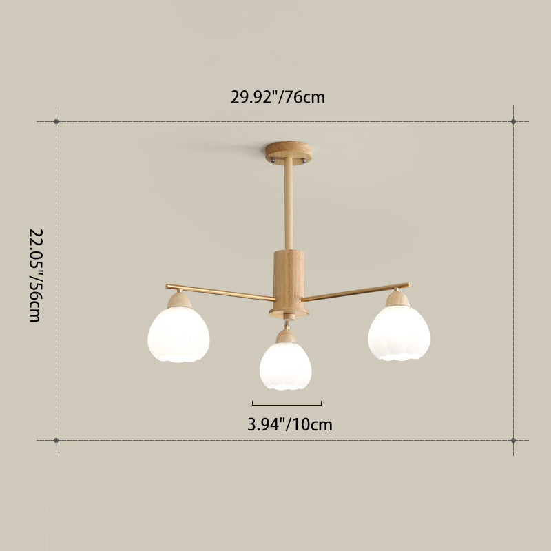 Traditional Japanese Wood PVC Iron Branch Round Cylinder 3/6/8-Light Chandelier For Living Room