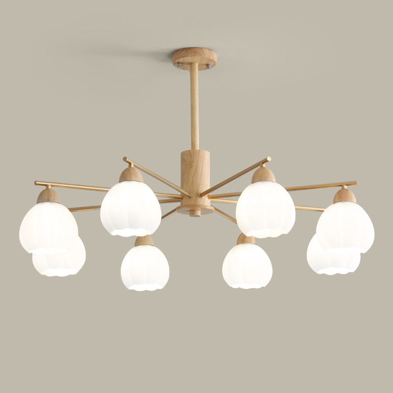 Traditional Japanese Wood PVC Iron Branch Round Cylinder 3/6/8-Light Chandelier For Living Room