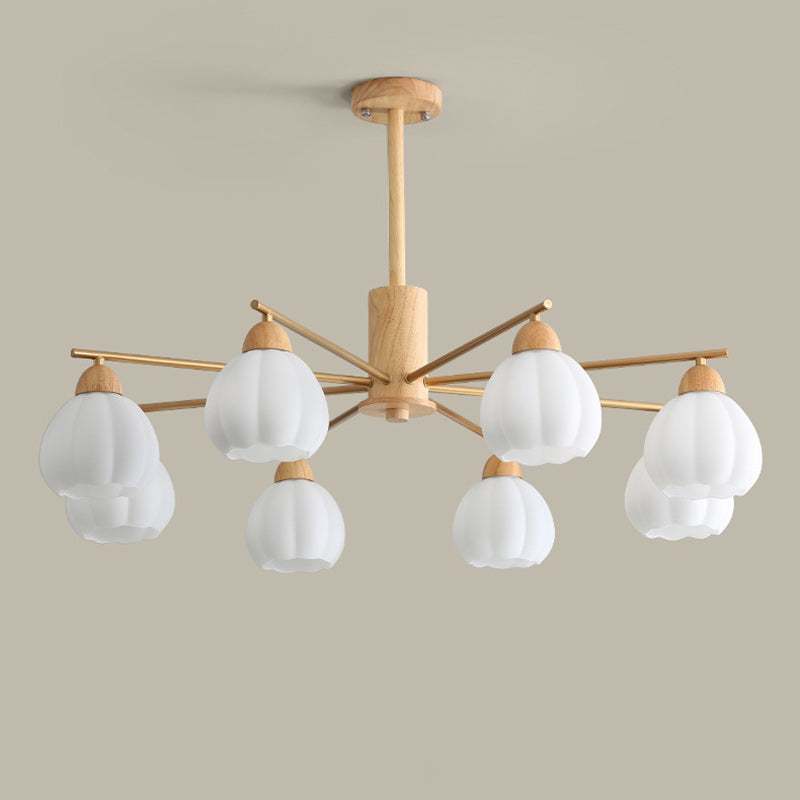 Traditional Japanese Wood PVC Iron Branch Round Cylinder 3/6/8-Light Chandelier For Living Room