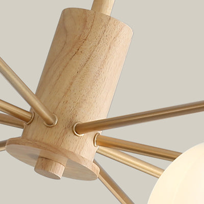 Traditional Japanese Wood PVC Iron Branch Round Cylinder 3/6/8-Light Chandelier For Living Room