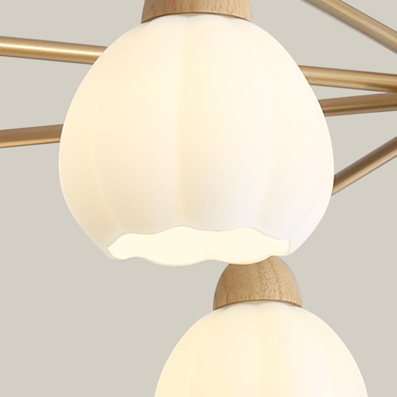 Traditional Japanese Wood PVC Iron Branch Round Cylinder 3/6/8-Light Chandelier For Living Room