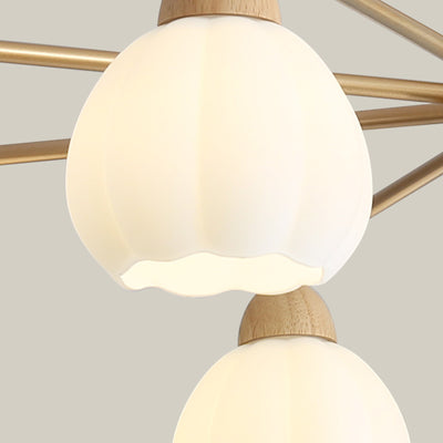 Traditional Japanese Wood PVC Iron Branch Round Cylinder 3/6/8-Light Chandelier For Living Room