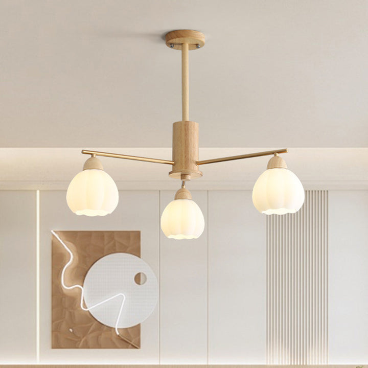 Traditional Japanese Wood PVC Iron Branch Round Cylinder 3/6/8-Light Chandelier For Living Room