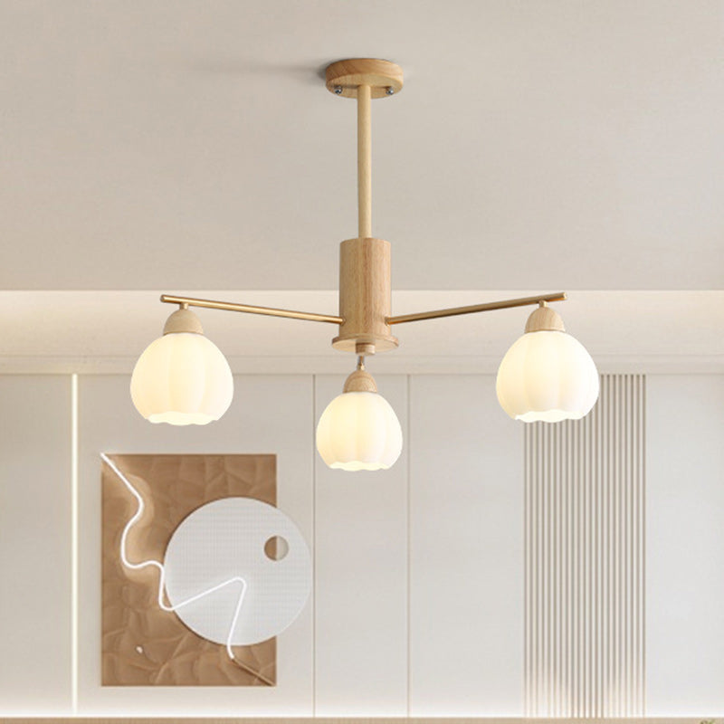 Traditional Japanese Wood PVC Iron Branch Round Cylinder 3/6/8-Light Chandelier For Living Room
