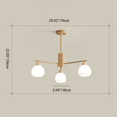 Traditional Japanese Wood PVC Iron Branch Round Cylinder 3/6/8-Light Chandelier For Living Room