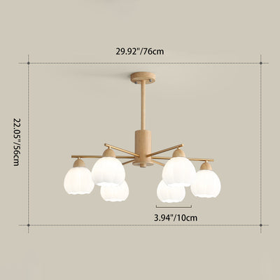 Traditional Japanese Wood PVC Iron Branch Round Cylinder 3/6/8-Light Chandelier For Living Room