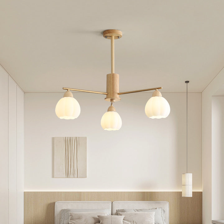 Traditional Japanese Wood PVC Iron Branch Round Cylinder 3/6/8-Light Chandelier For Living Room