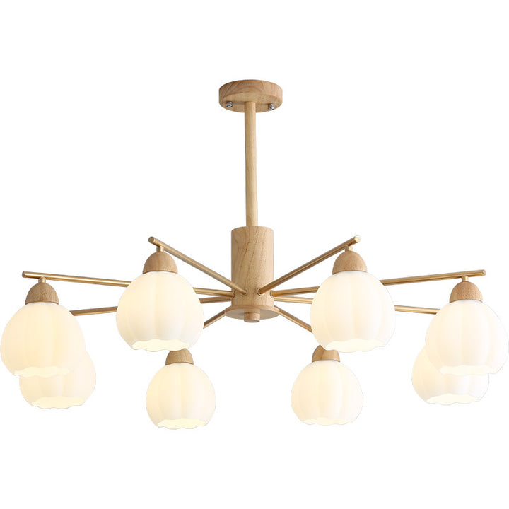 Traditional Japanese Wood PVC Iron Branch Round Cylinder 3/6/8-Light Chandelier For Living Room