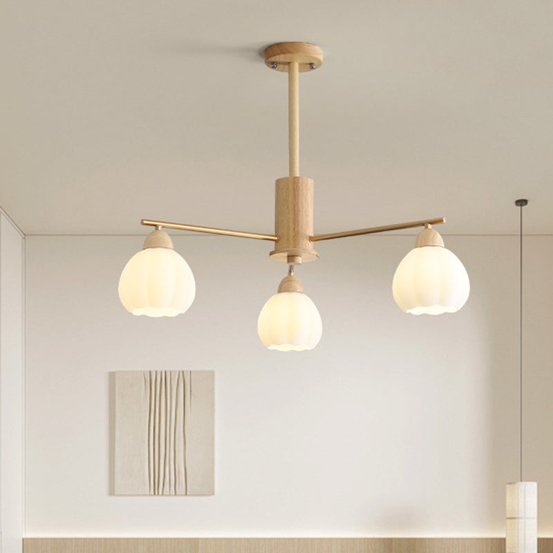 Traditional Japanese Wood PVC Iron Branch Round Cylinder 3/6/8-Light Chandelier For Living Room
