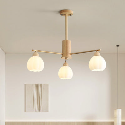 Traditional Japanese Wood PVC Iron Branch Round Cylinder 3/6/8-Light Chandelier For Living Room