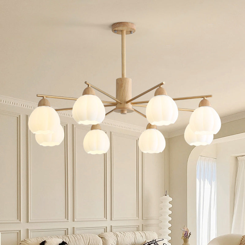 Traditional Japanese Wood PVC Iron Branch Round Cylinder 3/6/8-Light Chandelier For Living Room