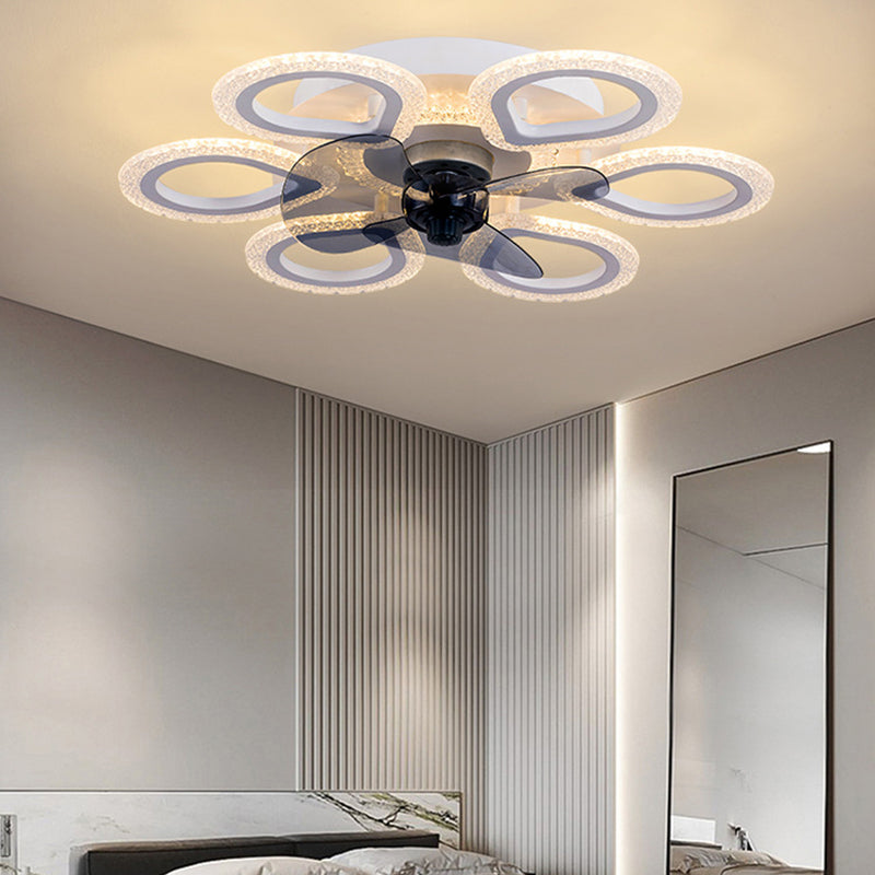 Zeitgenössische kreative Acryl ABS florale runde LED-Deckenventilatorleuchte für das Schlafzimmer 