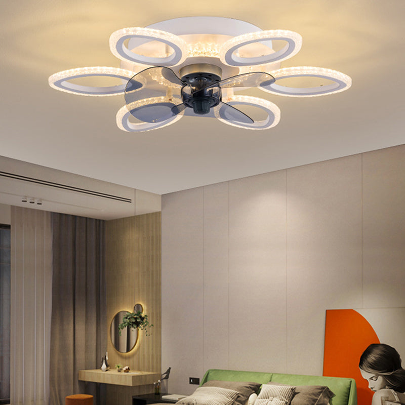 Zeitgenössische kreative Acryl ABS florale runde LED-Deckenventilatorleuchte für das Schlafzimmer 