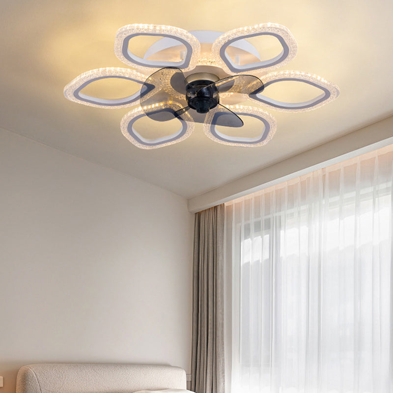 Zeitgenössische kreative Acryl ABS florale runde LED-Deckenventilatorleuchte für das Schlafzimmer 