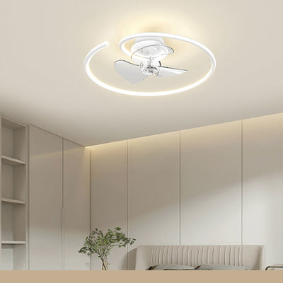 Zeitgenössisches skandinavisches Silikon-Aluminium-Lineares Halb-Rund-LED-Halb-Flush-Montage-Deckenventilator-Licht für Schlafzimmer 