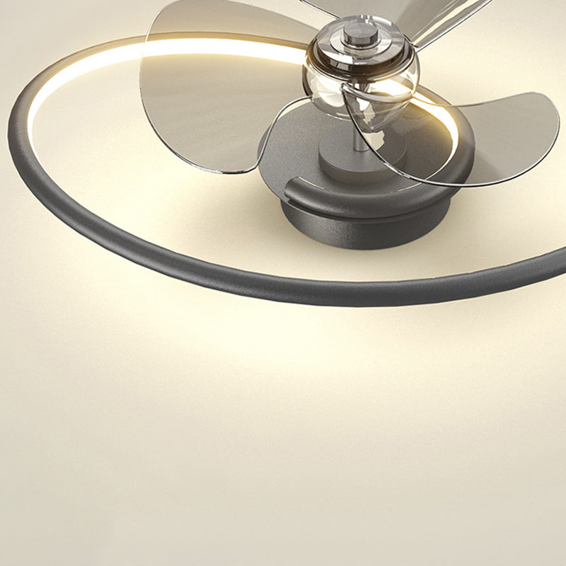 Zeitgenössisches skandinavisches Silikon-Aluminium-Lineares Halb-Rund-LED-Halb-Flush-Montage-Deckenventilator-Licht für Schlafzimmer 