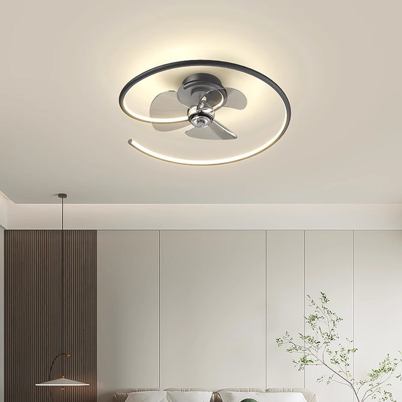 Zeitgenössisches skandinavisches Silikon-Aluminium-Lineares Halb-Rund-LED-Halb-Flush-Montage-Deckenventilator-Licht für Schlafzimmer 