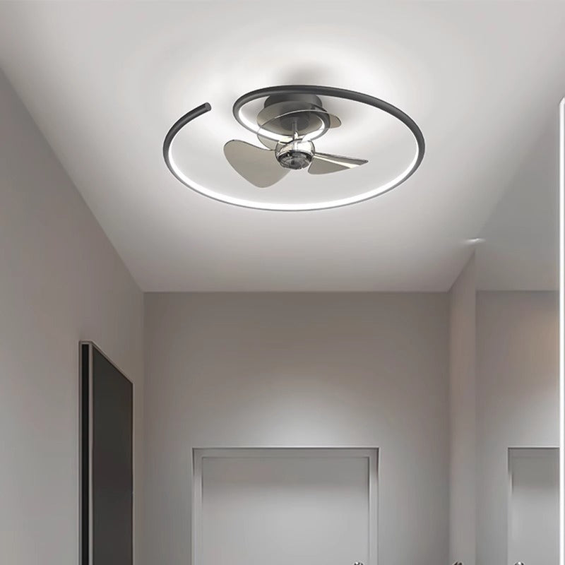 Zeitgenössisches skandinavisches Silikon-Aluminium-Lineares Halb-Rund-LED-Halb-Flush-Montage-Deckenventilator-Licht für Schlafzimmer 