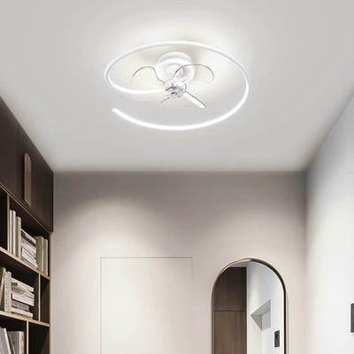 Zeitgenössisches skandinavisches Silikon-Aluminium-Lineares Halb-Rund-LED-Halb-Flush-Montage-Deckenventilator-Licht für Schlafzimmer 