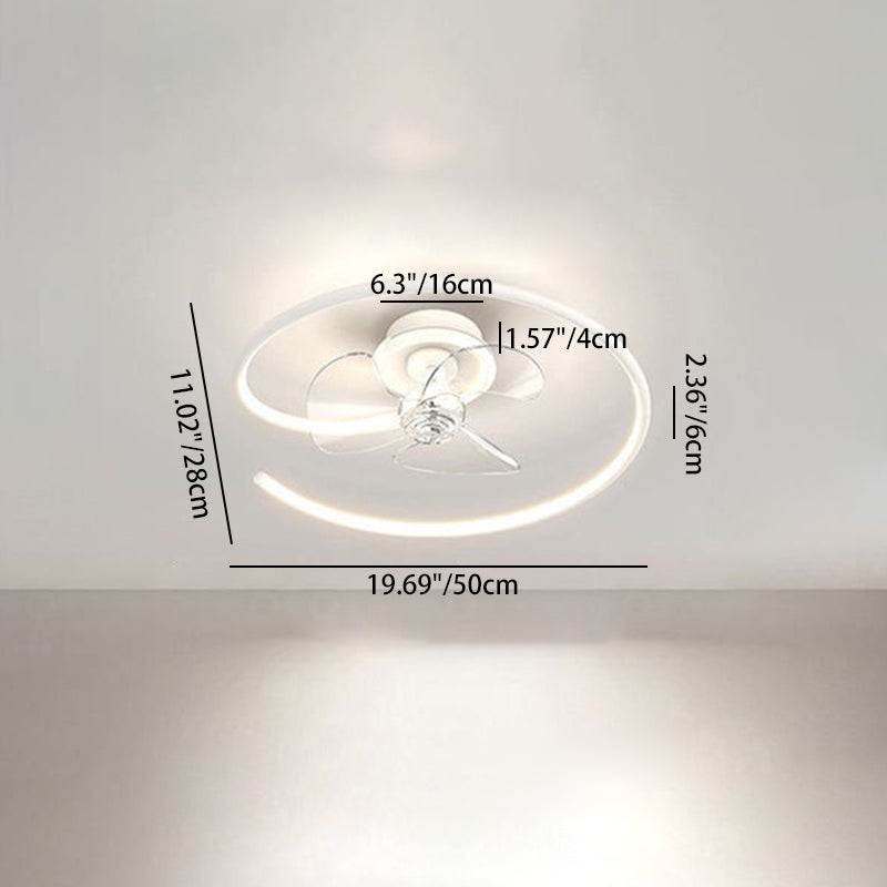 Zeitgenössisches skandinavisches Silikon-Aluminium-Lineares Halb-Rund-LED-Halb-Flush-Montage-Deckenventilator-Licht für Schlafzimmer 