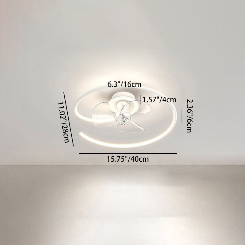 Zeitgenössisches skandinavisches Silikon-Aluminium-Lineares Halb-Rund-LED-Halb-Flush-Montage-Deckenventilator-Licht für Schlafzimmer 
