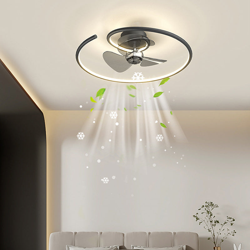 Zeitgenössisches skandinavisches Silikon-Aluminium-Lineares Halb-Rund-LED-Halb-Flush-Montage-Deckenventilator-Licht für Schlafzimmer 