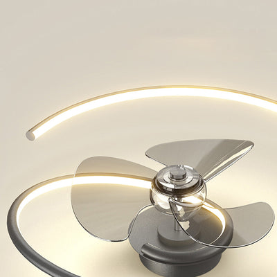 Zeitgenössisches skandinavisches Silikon-Aluminium-Lineares Halb-Rund-LED-Halb-Flush-Montage-Deckenventilator-Licht für Schlafzimmer 