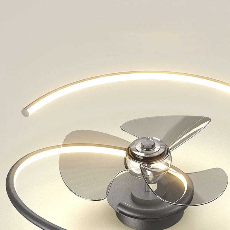 Zeitgenössisches skandinavisches Silikon-Aluminium-Lineares Halb-Rund-LED-Halb-Flush-Montage-Deckenventilator-Licht für Schlafzimmer 