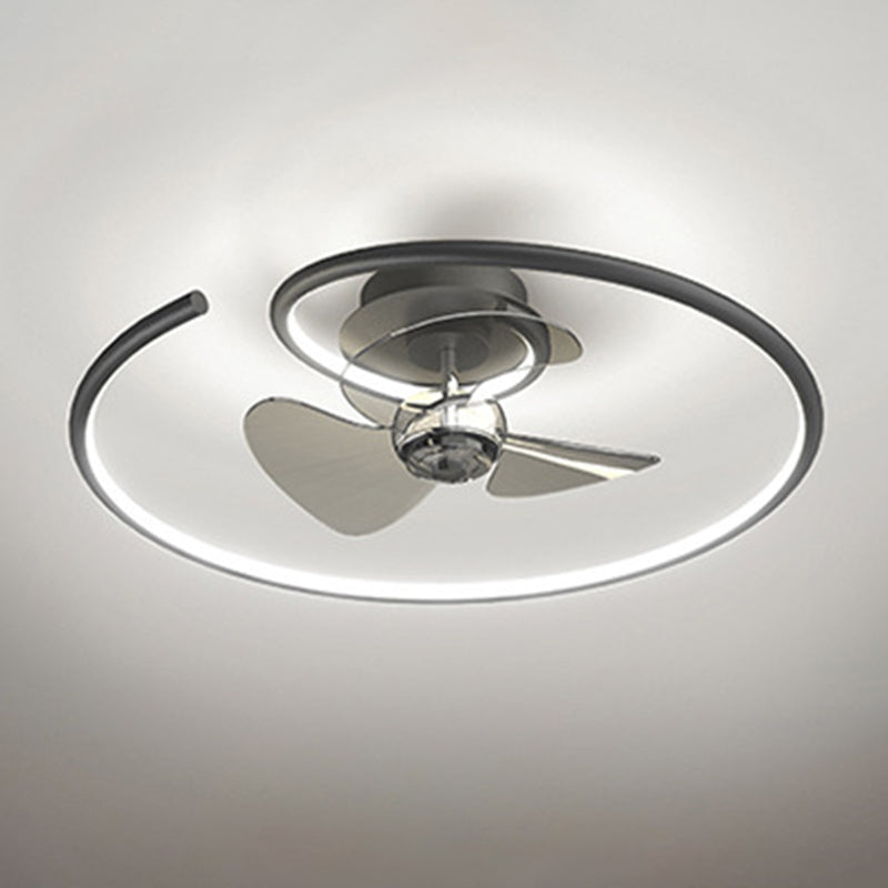 Zeitgenössisches skandinavisches Silikon-Aluminium-Lineares Halb-Rund-LED-Halb-Flush-Montage-Deckenventilator-Licht für Schlafzimmer 